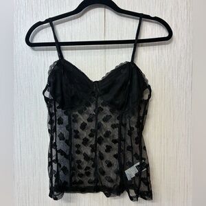 1XL Plus Size Black Mesh Corset Cami Hearts Top